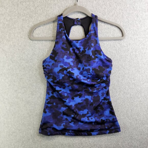 Athleta Tankini Womens 32 B/C Blue Camo Maldives Bra Cup Modest Swimsuit Top - Picture 1 of 16